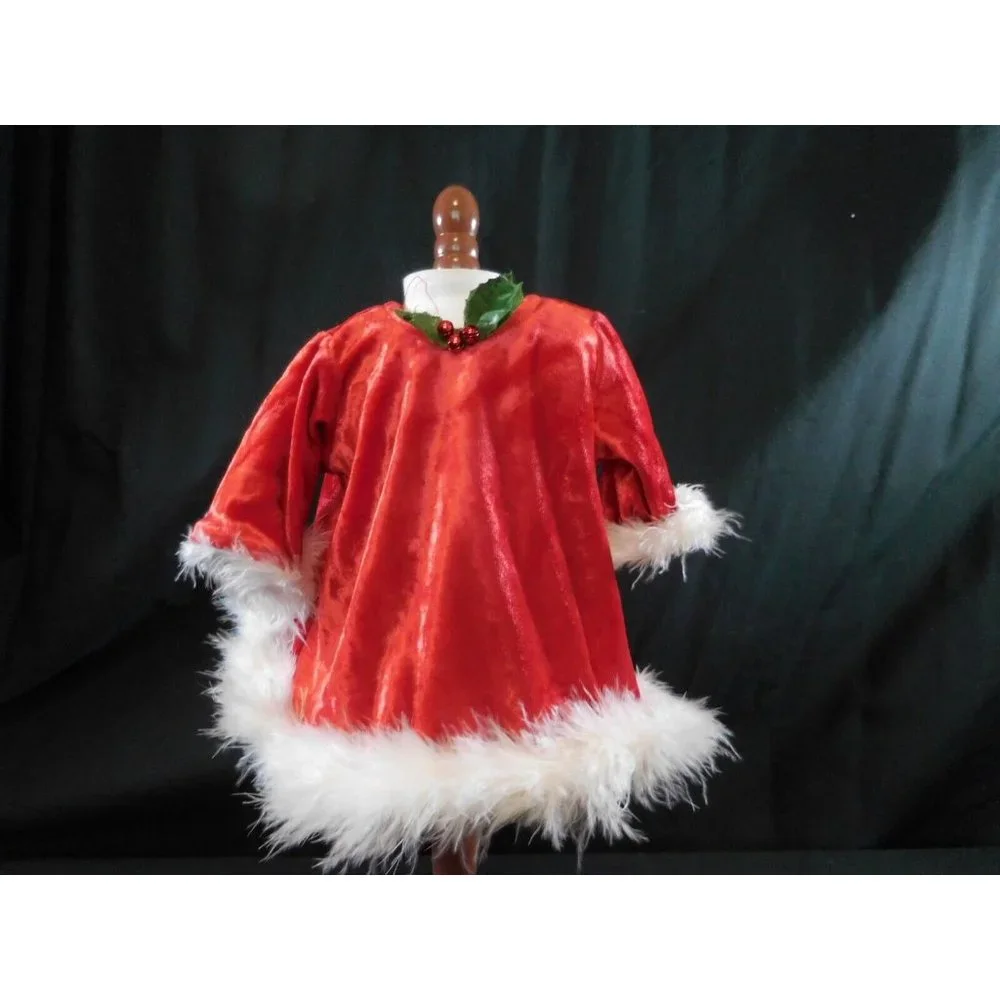 American Girl Bitty Baby red Dress White‎ flux fur trim Christmas Holiday 2000